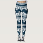Retro wit kant met vlinders op een donkerblauwe b leggings (Voorkant)