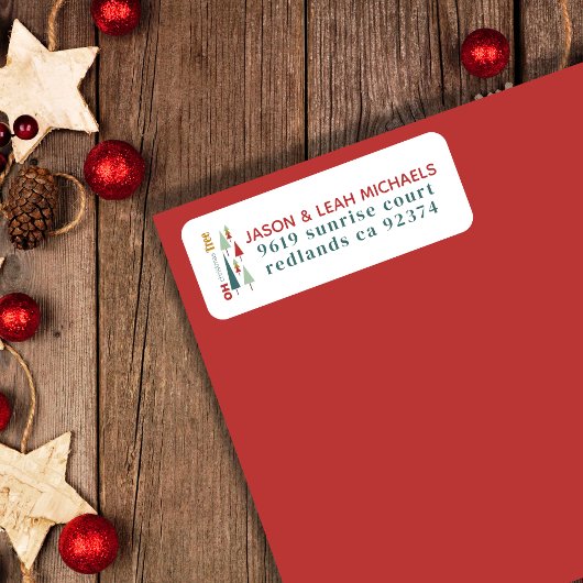 Retro Wit Kleurrijk Oh Kerstboom Adres Etiket