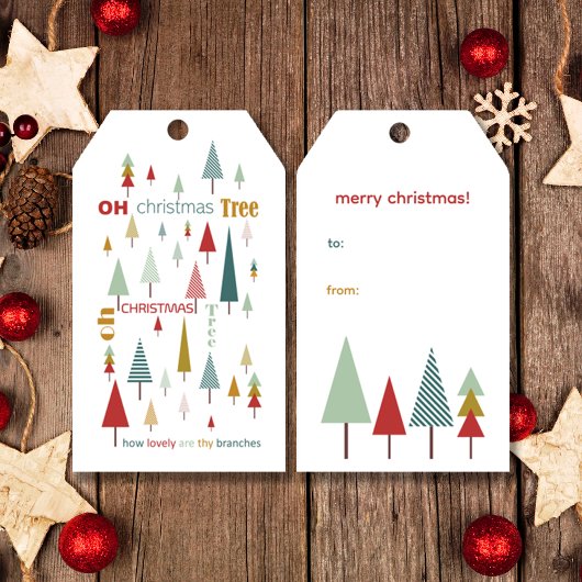 Retro Wit Kleurrijk Oh Kerstboom Vakantie Cadeaulabel