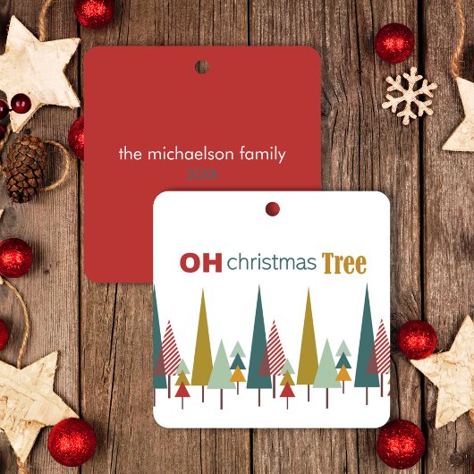 Retro Wit Kleurrijk Oh Kerstboom Vakantie Keramisch Ornament