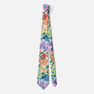 Retro wit regenboog bloemenpatroon stropdas