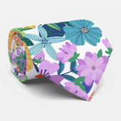 Retro wit regenboog bloemenpatroon stropdas (Opgerold)