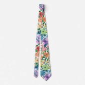 Retro wit regenboog bloemenpatroon stropdas (Achterkant)