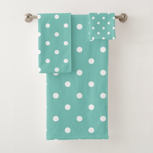 Retro Wit Stippen op Teal Bad Handdoek (Insitu)