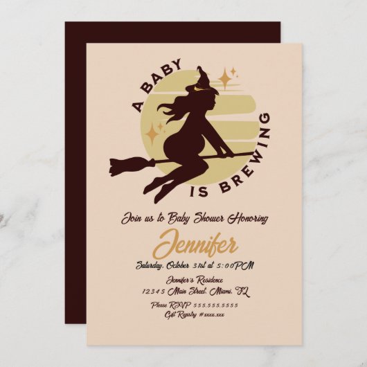 Retro Witch Baby is Baby shower Kaart (Voorkant / Achterkant)