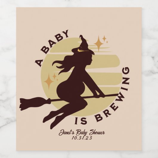 Retro Witch Baby is Baby shower Wijn Etiket (Enkel label)