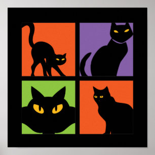  retro Witch Black Cat Halloween Pop Art Poster