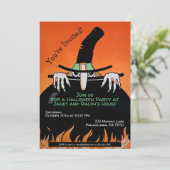 Retro Witch Halloween Uitnodigen Kaart (Staand voorkant)