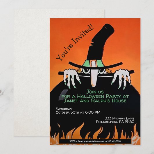  Retro Witch Halloween Uitnodigen Kaart (Voorkant / Achterkant)