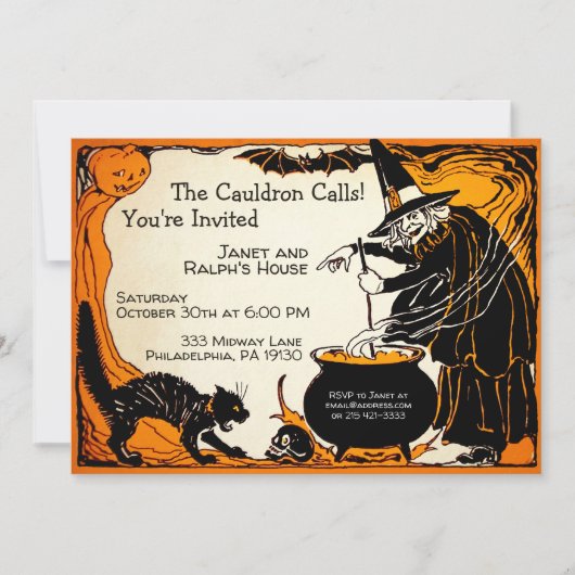 Retro Witch Halloween uitnodiging (Voorkant)