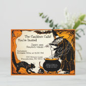 Retro Witch Halloween uitnodiging (Staand voorkant)