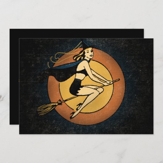 Retro Witch Halloween Uitnodigingen (Voorkant / Achterkant)