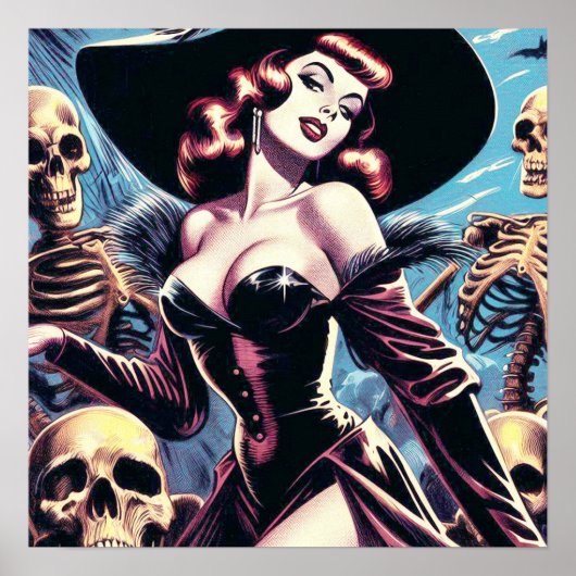 Retro Witch Horror Pin-up Poster (Voorkant)