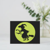 Retro Witch op Broom Silhouette Briefkaart (Staand voorkant)
