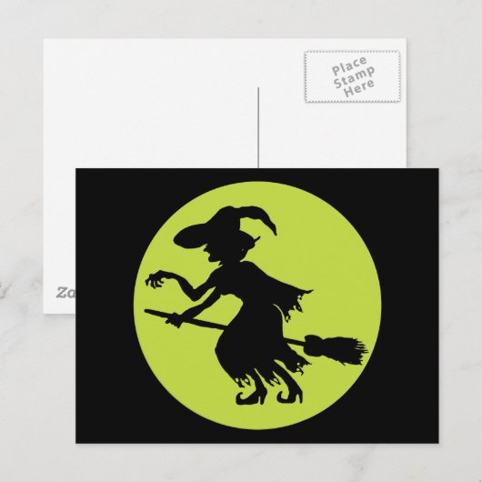 Retro Witch op Broom Silhouette Briefkaart (Voorkant / Achterkant)