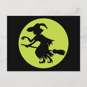 Retro Witch op Broom Silhouette Briefkaart