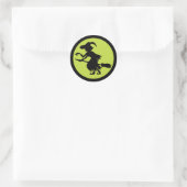 Retro Witch op Broom Silhouette Ronde Sticker (Tas)