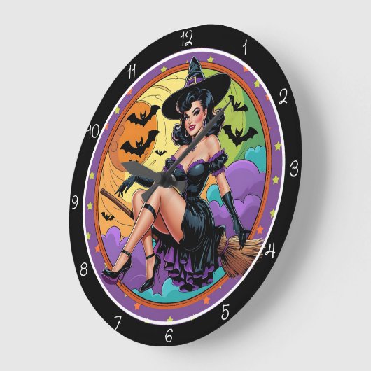 Retro Witch Oranje Moon Grote Klok (Hoek)