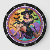 Retro Witch Oranje Moon Grote Klok (Voorkant)