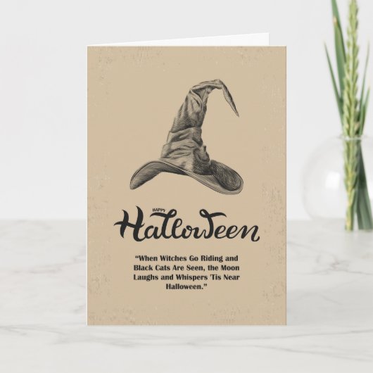 Retro Witch Pet Black Cat Moon Happy Halloween Bedankkaart (Voorkant)