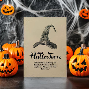 Retro Witch Pet Black Cat Moon Happy Halloween Bedankkaart