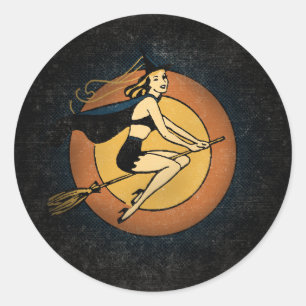 Retro Witch Ronde Sticker
