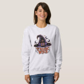 Retro Witch Spooky Script Halloween Kostuum Vrouwe Trui (Voorkant volledig)