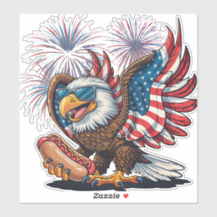 Retro Witkoparend Hotdog Amerikaanse Vlag 4 Juli Sticker