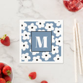 Retro Witte Bloemen Aangepaste Initiaal Monogram Servet (Insitu)