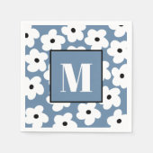 Retro Witte Bloemen Aangepaste Initiaal Monogram Servet (Voorkant)
