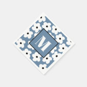 Retro Witte Bloemen Aangepaste Initiaal Monogram Servet (Hoek)