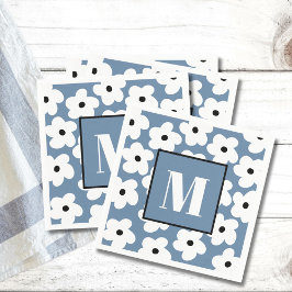 Retro Witte Bloemen Aangepaste Monogram Initiaal Servet