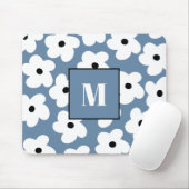 Retro Witte Bloemen Aangepaste Monogram Muismat (Met muis)