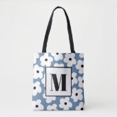 Retro Witte Bloemen Aangepaste Monogram Tote Bag (Voorkant)