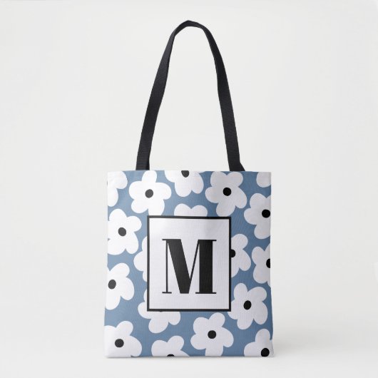 Retro Witte Bloemen Aangepaste Monogram Tote Bag (Voorkant)