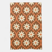 Retro witte bloemen op bruin midden eeuw Ogee Theedoek (Verticaal)