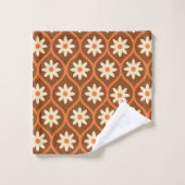 Retro Witte Bloemen op Bruin Ogee Bad Handdoek (Wasdoekje)