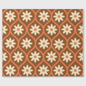Retro Witte Bloemen op Bruin  Ogee Cadeaupapier (Vlak)