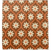 Retro Witte Bloemen op Bruin  Ogee Douchegordijn (Voorkant)