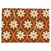 Retro Witte Bloemen op Bruin Ogee Groot Cadeauzakje (Achterkant)