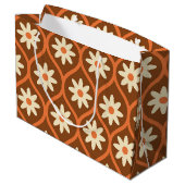 Retro Witte Bloemen op Bruin Ogee Groot Cadeauzakje (Achterkant Gekanteld)