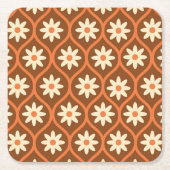 Retro Witte Bloemen op Bruin Ogee Kartonnen Onderzetters (Voorkant)