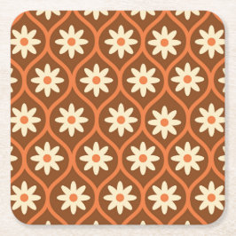 Retro Witte Bloemen op Bruin  Ogee Kartonnen Onderzetters