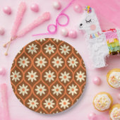 Retro Witte Bloemen op Bruin  Ogee Papieren Bordje (Feest)