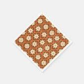 Retro Witte Bloemen op Bruin  Ogee Servet (Hoek)