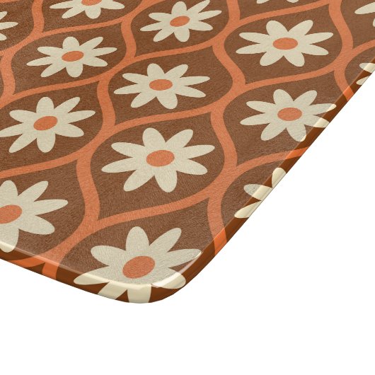 Retro Witte Bloemen op Bruin Ogee Snijplank (Hoek)