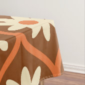 Retro Witte Bloemen op Bruin Ogee Tafelkleed (Voorbeeld)