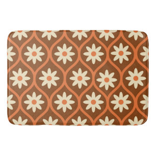 Retro Witte Bloemen op Bruine Vintage Ogee Badmat