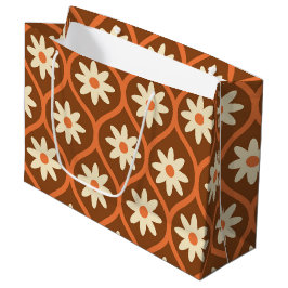 Retro Witte Bloemen op Bruine Vintage Ogee Groot Cadeauzakje