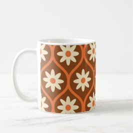 Retro Witte Bloemen op Bruine Vintage Ogee Koffiemok